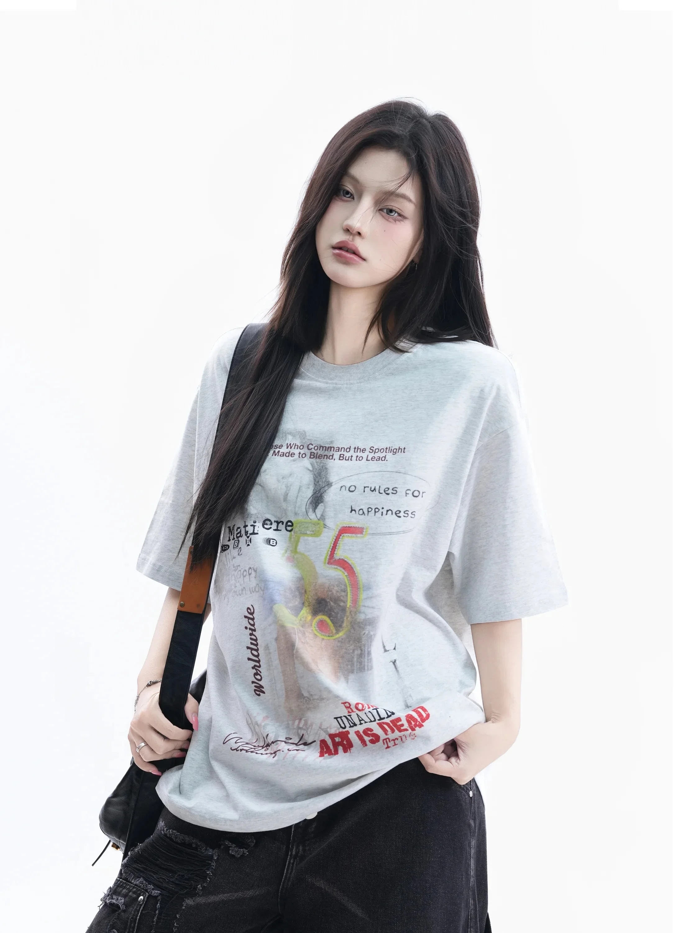 Retro American Style Short Sleeve T-Shirt Women's Loose Casual Versatile Couple Lazy Style Top Cotton Shoulder-Length round Neck
Retro American Style Short Sleeve T-Shirt Women's Loose Casual Versatile Couple Lazy Style Top Cotton Shoulder-Length round Neck