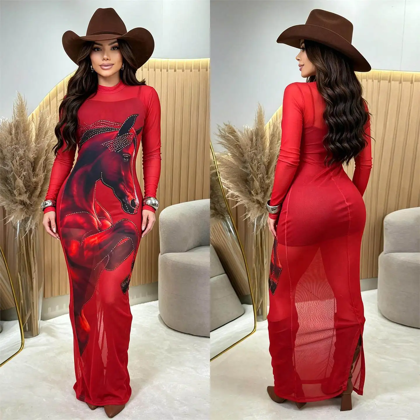 Fashionable Sexy Mesh Printed Dress Set with Hotfix Rhinestones Long Sleeve Women's Casual Wear Same as Mall Edition
Fashionable Sexy Mesh Printed Dress Set with Hotfix Rhinestones Long Sleeve Women's Casual Wear Same as Mall Edition