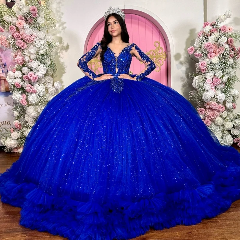 Королевское синее блестящее платье Quinceanera, бальное платье с открытыми плечами, аппликация, бисер, хрустальный бант, многоуровневый тюль, вечеринка, день рождения, сладкий 16
Королевское синее блестящее платье Quinceanera, бальное платье с открытыми плечами, аппликация, бисер, хрустальный бант, многоуровневый тюль, вечеринка, день рождения, сладкий 16