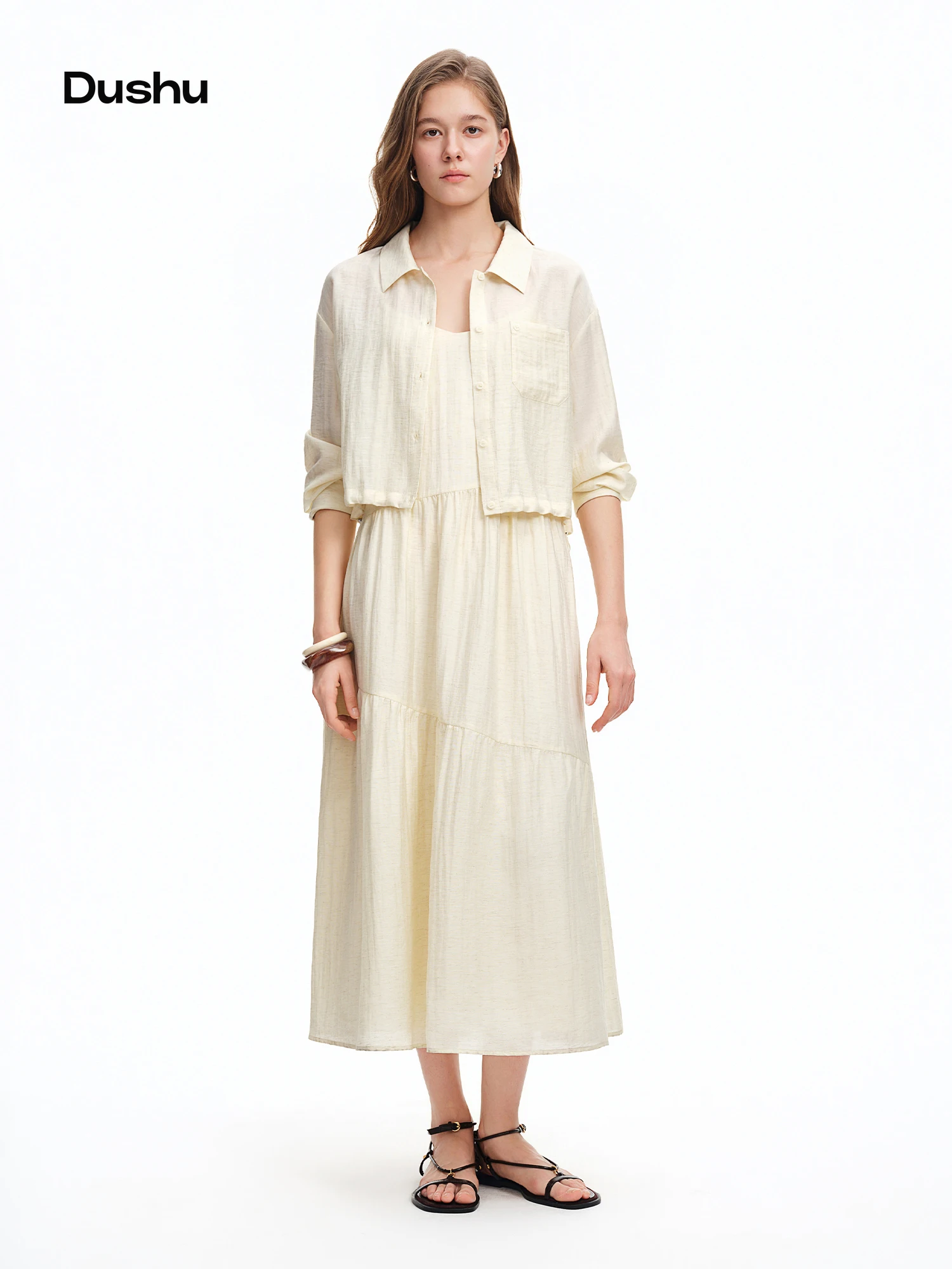 DUSHU 2026 Summer Women's Linen Shirt and Slip Dress Two-Piece Set - Casual Vacation Style Outfit for Daily and Resort Wear
DUSHU 2026 Summer Women's Linen Shirt and Slip Dress Two-Piece Set - Casual Vacation Style Outfit for Daily and Resort Wear