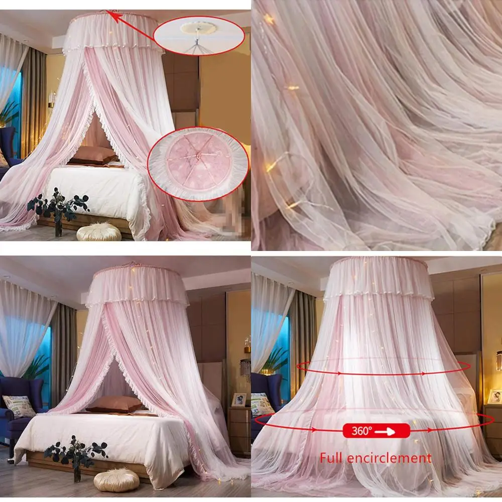 Princess Dome Bed Canopy - Double Layer Sheer Mesh with Round Lace for Twin, Full, Queen, King Beds in Pink/White
Princess Dome Bed Canopy - Double Layer Sheer Mesh with Round Lace for Twin, Full, Queen, King Beds in Pink/White