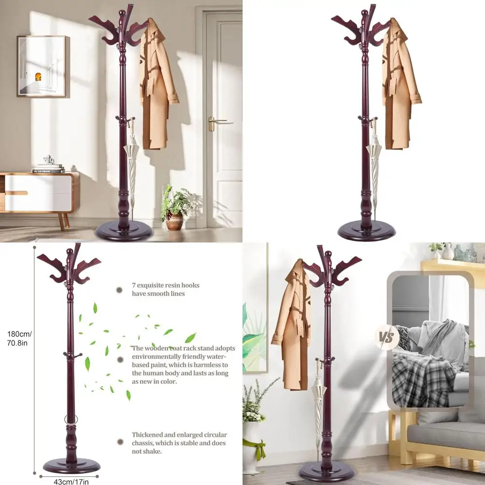 Vintage Wooden Standing Coat Rack with 14 Hooks, Adjustable Height 73, Ideal for Entryway, Living Room, Office, and Bedroom
Vintage Wooden Standing Coat Rack with 14 Hooks, Adjustable Height 73, Ideal for Entryway, Living Room, Office, and Bedroom