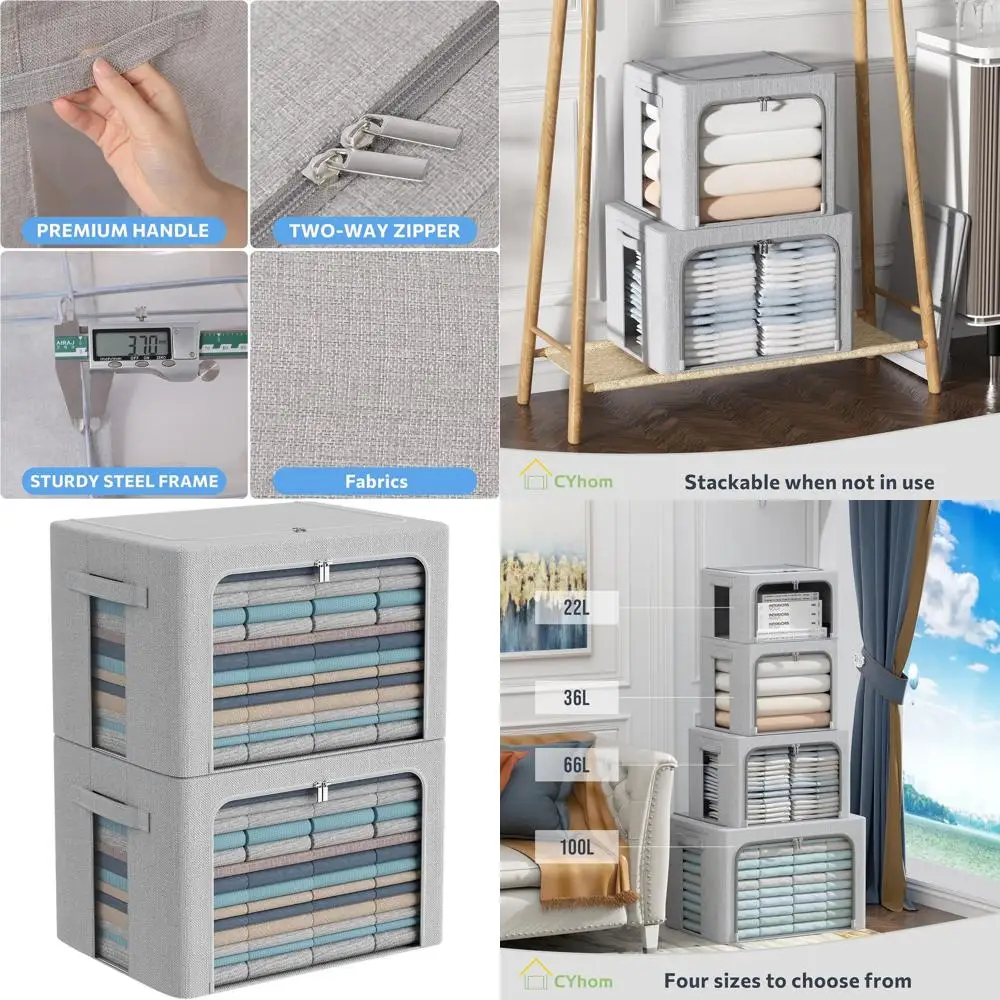 Extra Large Linen Fabric Storage Bins with Clear View, Foldable, Stackable, and Metal Frame (Light Grey, 100L)
Extra Large Linen Fabric Storage Bins with Clear View, Foldable, Stackable, and Metal Frame (Light Grey, 100L)