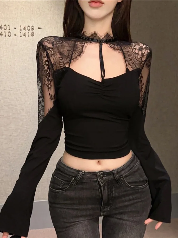 Sexy Lace Crop Top Women's High Fashion Pure Desire Style Sexy Back Strap Neck T-Shirt Street Punk Slim Fit Short Length
Sexy Lace Crop Top Women's High Fashion Pure Desire Style Sexy Back Strap Neck T-Shirt Street Punk Slim Fit Short Length