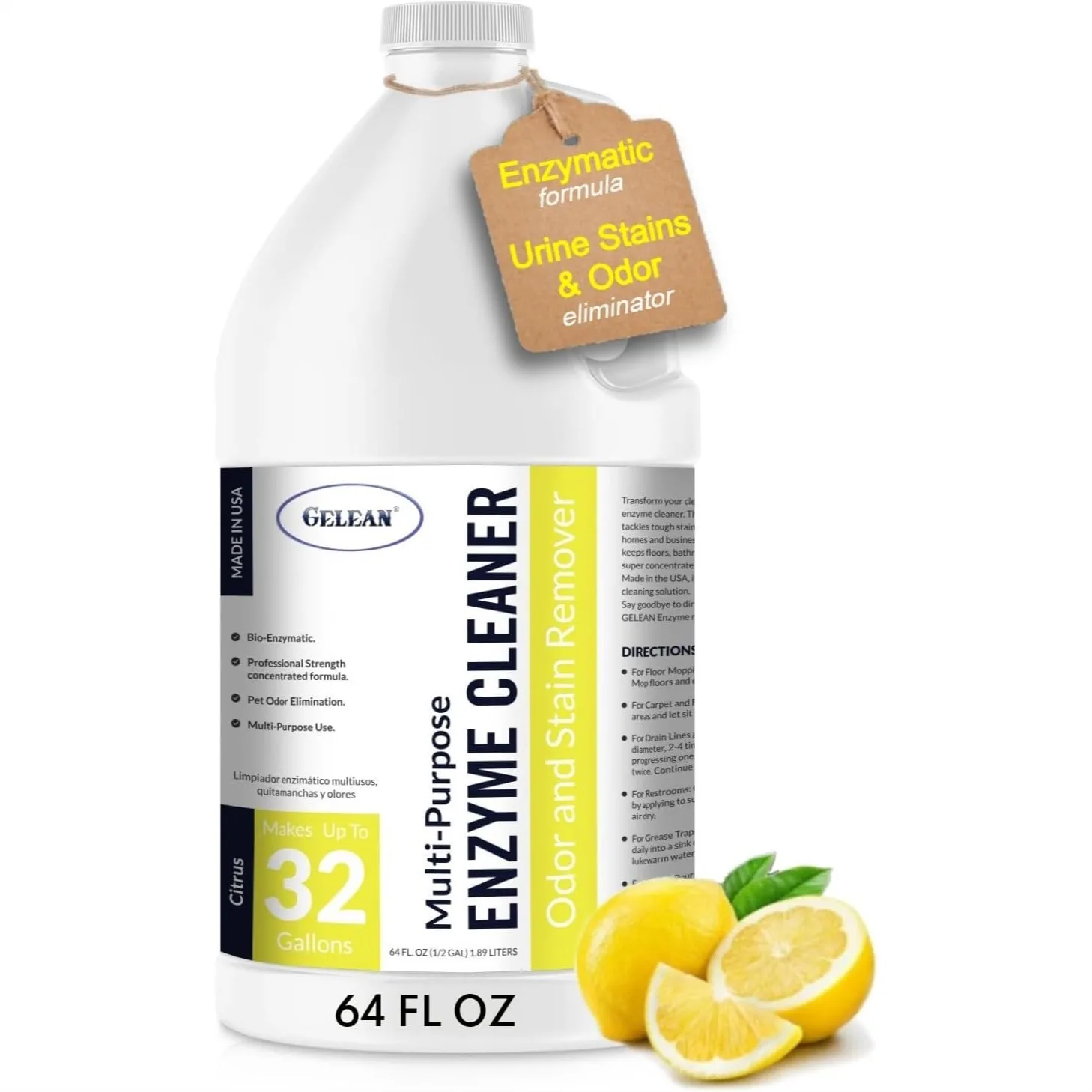 Enzymatic Citrus Cleaner for Pet Stains & Odor, 64 oz Concentrated Multi-Purpose Formula for Floors, Drains, Bathrooms
Enzymatic Citrus Cleaner for Pet Stains & Odor, 64 oz Concentrated Multi-Purpose Formula for Floors, Drains, Bathrooms