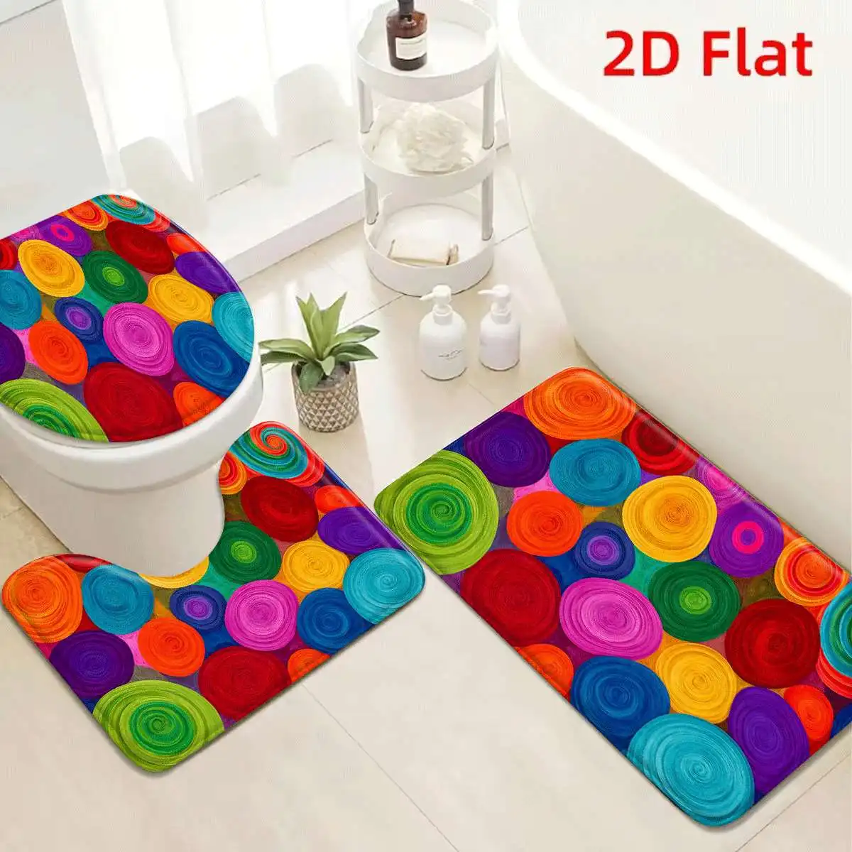 3Pcs Multicolor Swirl Circle Bath Mat Non Slip Absorbent Toilet Rug with Lid Cover for Bathroom Washable Flannel
3Pcs Multicolor Swirl Circle Bath Mat Non Slip Absorbent Toilet Rug with Lid Cover for Bathroom Washable Flannel