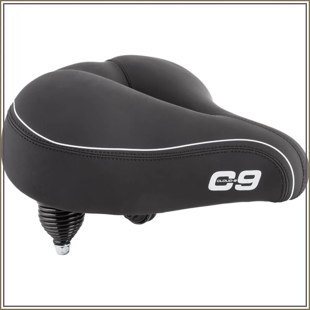 Comfort Bike Saddle, 10.5"x10.75", Memory Foam, Vented Cutout, Coil Spring, Soft Vinyl
Comfort Bike Saddle, 10.5"x10.75", Memory Foam, Vented Cutout, Coil Spring, Soft Vinyl