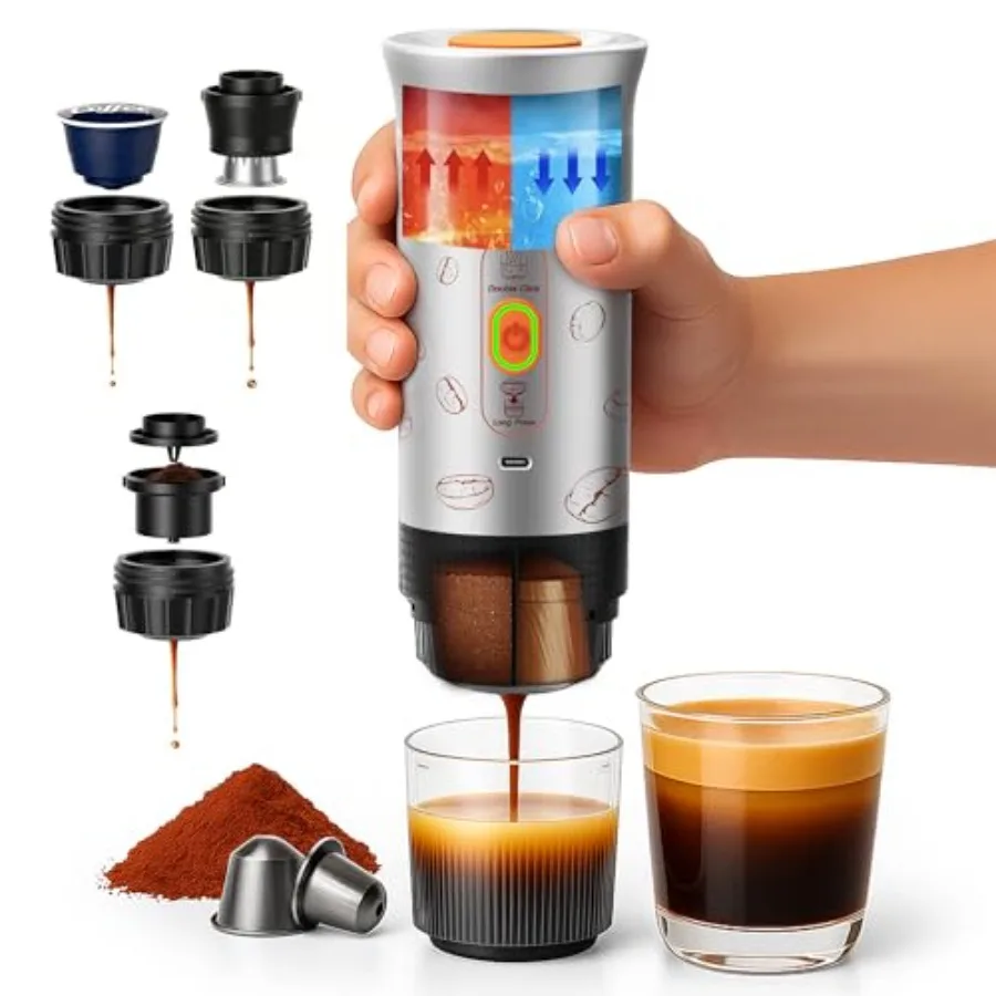 Portable Espresso Machine for Camping Car Office, Stainless Steel Black, 3-in-1 Self-Heating Battery Operated 20Bar Wireless wi
Portable Espresso Machine for Camping Car Office, Stainless Steel Black, 3-in-1 Self-Heating Battery Operated 20Bar Wireless wi