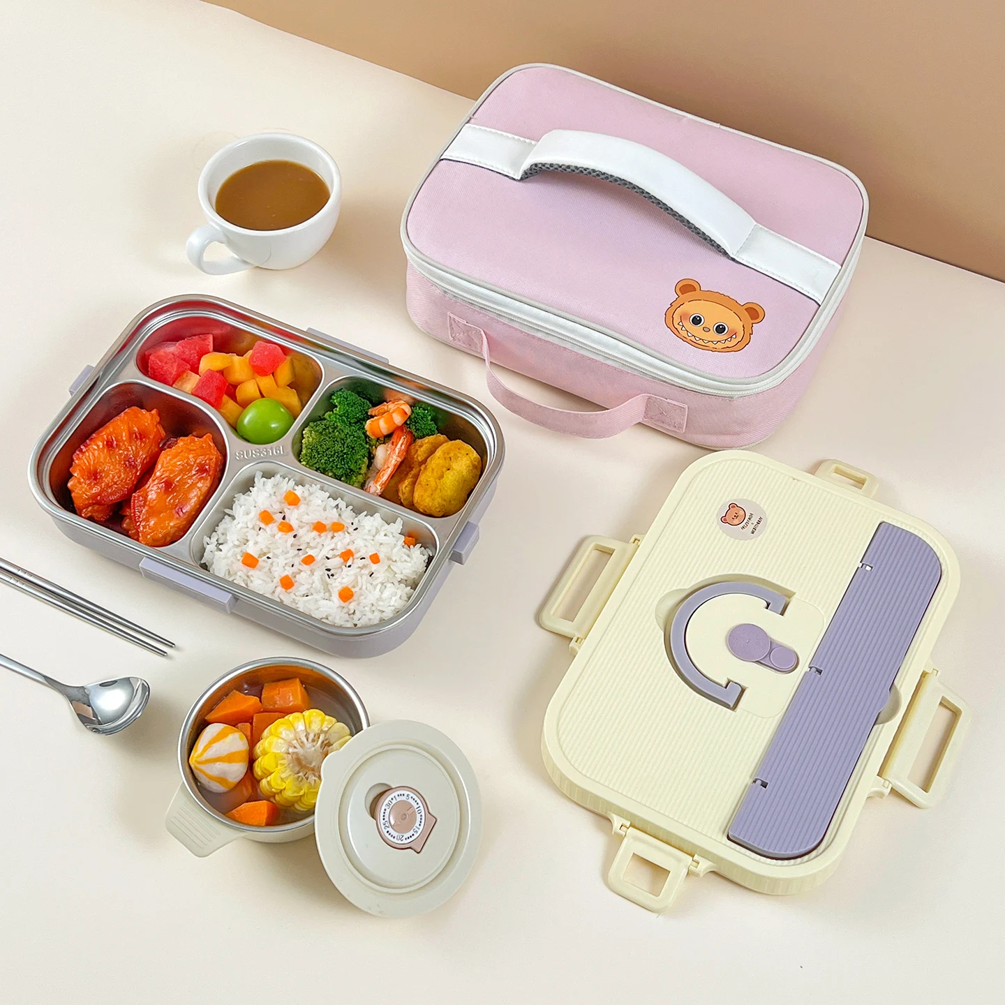 WORTHBUY 304, разделенный ланч-бокс из нержавеющей стали с чашей и столовой, безопасный для микроволновой печи, герметичный ящик для бенто большой емкости для студентов