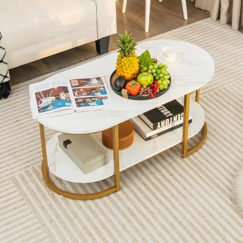 Marble Coffee Table with Open Storage Shelf-White
Marble Coffee Table with Open Storage Shelf-White