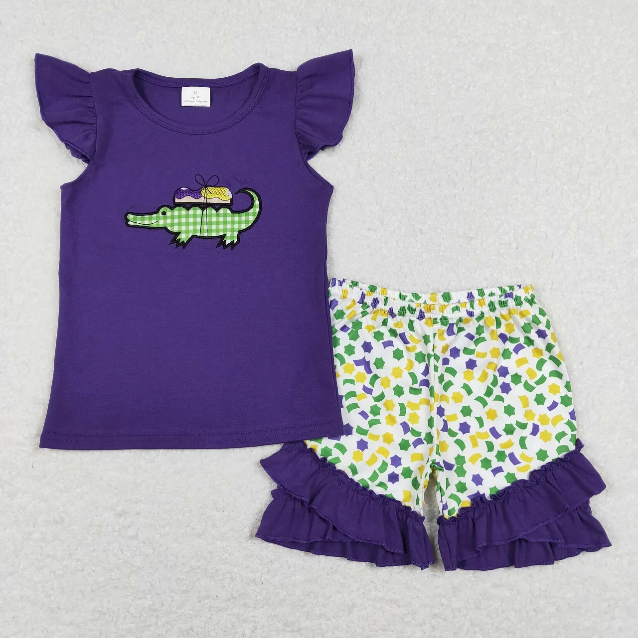 Wholesale Kids Mardi Gras Purple Set Baby Girl Short Sleeves Embroidery Cotton Shirts Toddler Children Ruffle Shorts Outfit
Wholesale Kids Mardi Gras Purple Set Baby Girl Short Sleeves Embroidery Cotton Shirts Toddler Children Ruffle Shorts Outfit