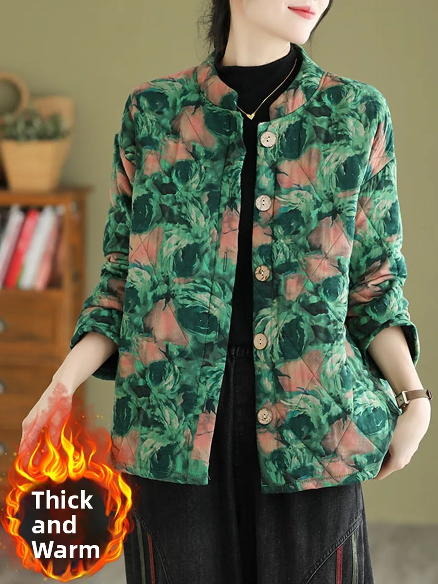 Thiened Retro Cotton Jaet Women's Winter Coat Floral Print Stand Collar ort Size Fem Vintage Cotton Outerwear
Thiened Retro Cotton Jaet Women's Winter Coat Floral Print Stand Collar ort Size Fem Vintage Cotton Outerwear
