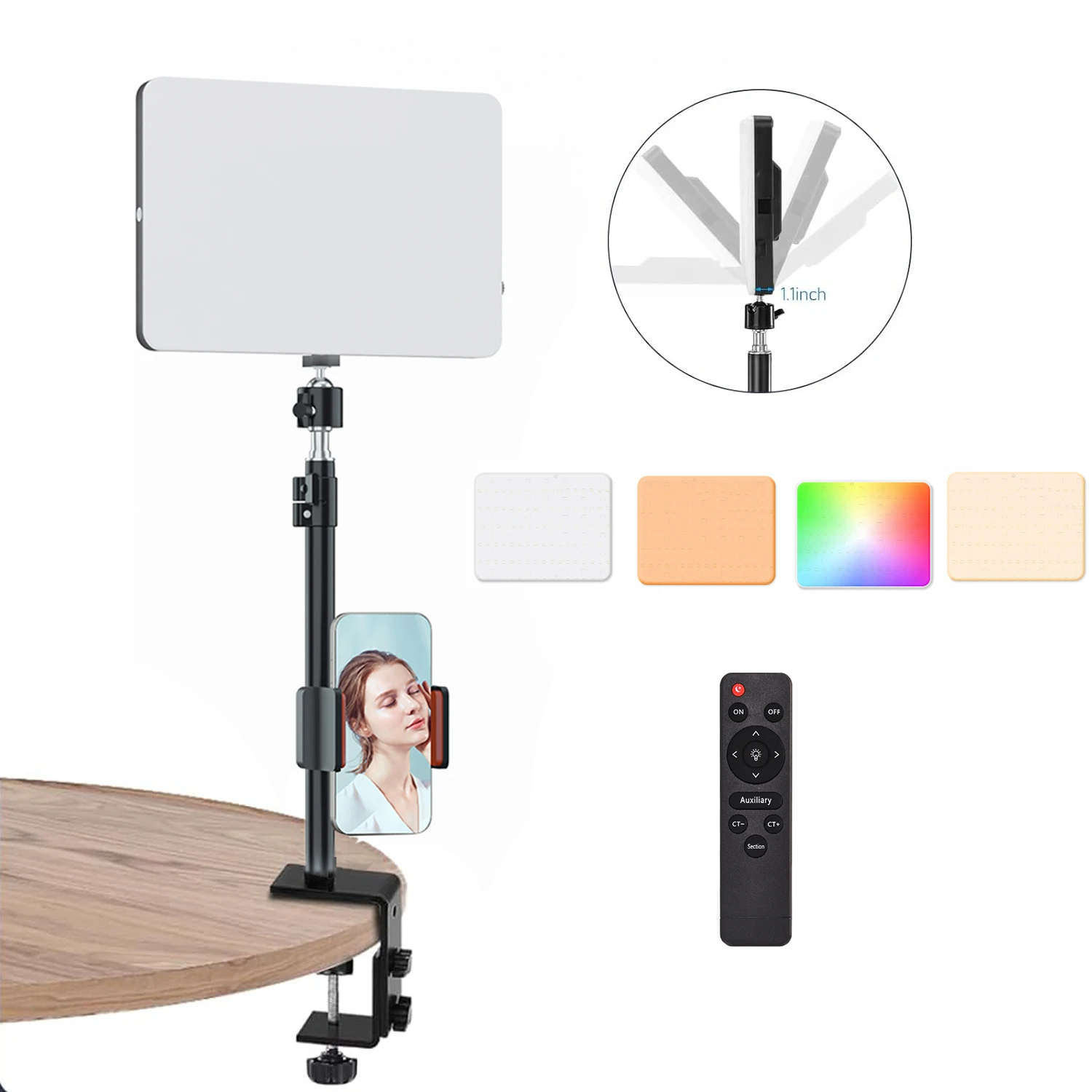 LED Desk Bi-Color Key Light with C-clamp Dimmable with Wireless Remote for Studio Photography Lighting/Video Recording
LED Desk Bi-Color Key Light with C-clamp Dimmable with Wireless Remote for Studio Photography Lighting/Video Recording