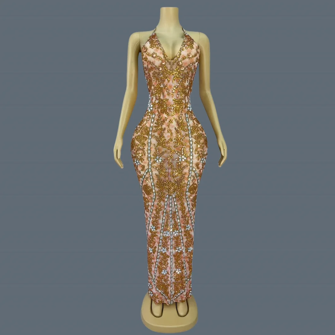Women's Sexy Backless Strap Deep V Neck Dress Elegant Rhinestone Evening Dress Birthday Celebrate Party Queen Maxi Dress huangye
Women's Sexy Backless Strap Deep V Neck Dress Elegant Rhinestone Evening Dress Birthday Celebrate Party Queen Maxi Dress huangye