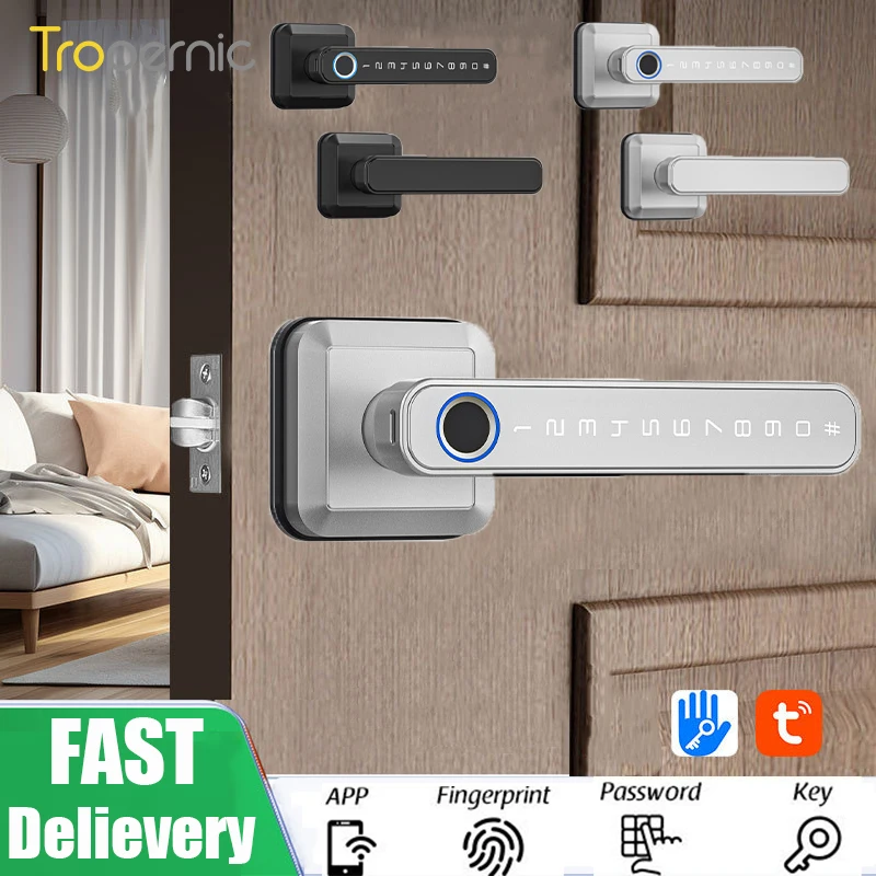 Tuya APP Fingerprint Lock Electronic Smart Door Lock Digital Keypad Code Key Card Remote Control Adjustable Home Apartment