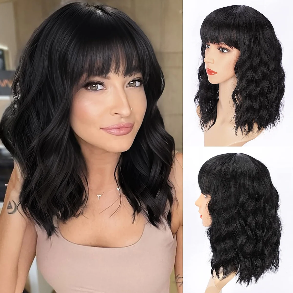 Bob Curly Wig Short Black Wig with Bangs Natural Looking Heat Resistant Fiber Hair for Women Synthetic Wigs for Women Human Hair
Bob Curly Wig Short Black Wig with Bangs Natural Looking Heat Resistant Fiber Hair for Women Synthetic Wigs for Women Human Hair
