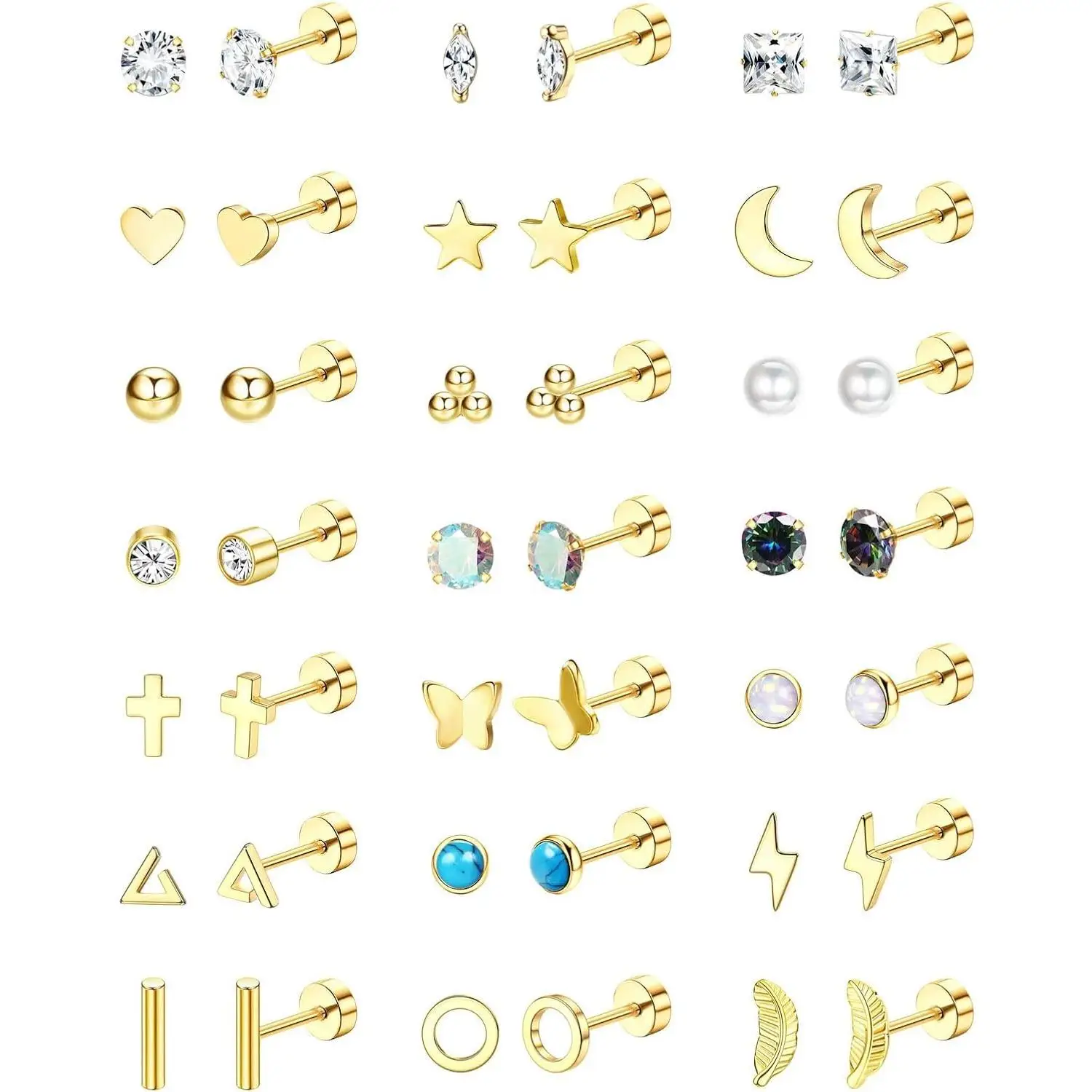 ORAZIO 21Pairs Surgical Steel Earring Stacking Set Hypoallergenic Flat Back Small Studs for Sensitive Ears Cartilage Piercings
ORAZIO 21Pairs Surgical Steel Earring Stacking Set Hypoallergenic Flat Back Small Studs for Sensitive Ears Cartilage Piercings