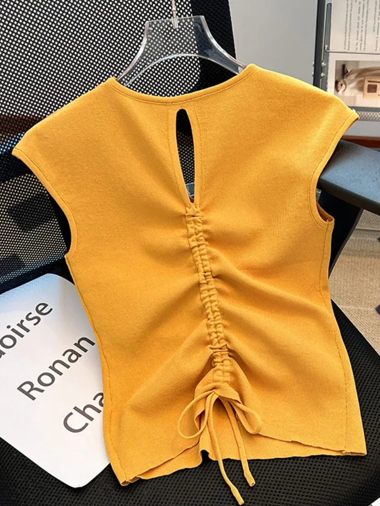 V-Ne Knitted Svel T-irt Women Summer ort Hollow out Design Ba Dstring Korean Sle Slim Fit Knot
V-Ne Knitted Svel T-irt Women Summer ort Hollow out Design Ba Dstring Korean Sle Slim Fit Knot