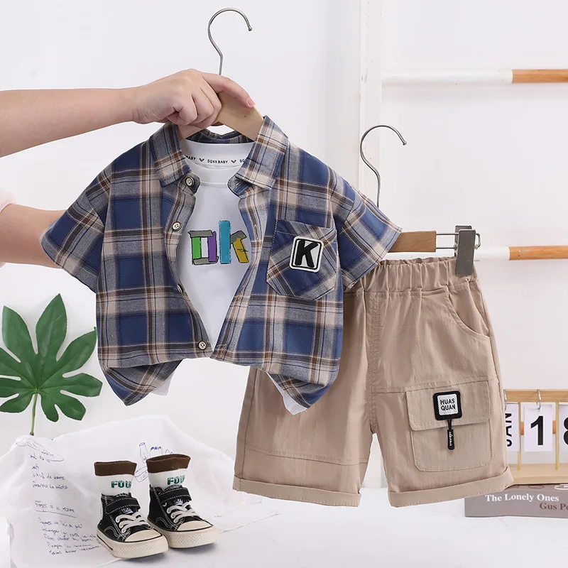 Toddler Boys Outfit Set 2026 Summer New Pocket Plaid Shirt + Letter Print T-shirt + Cargo Shorts 3 Piece Kids Fashion Clothes
Toddler Boys Outfit Set 2026 Summer New Pocket Plaid Shirt + Letter Print T-shirt + Cargo Shorts 3 Piece Kids Fashion Clothes