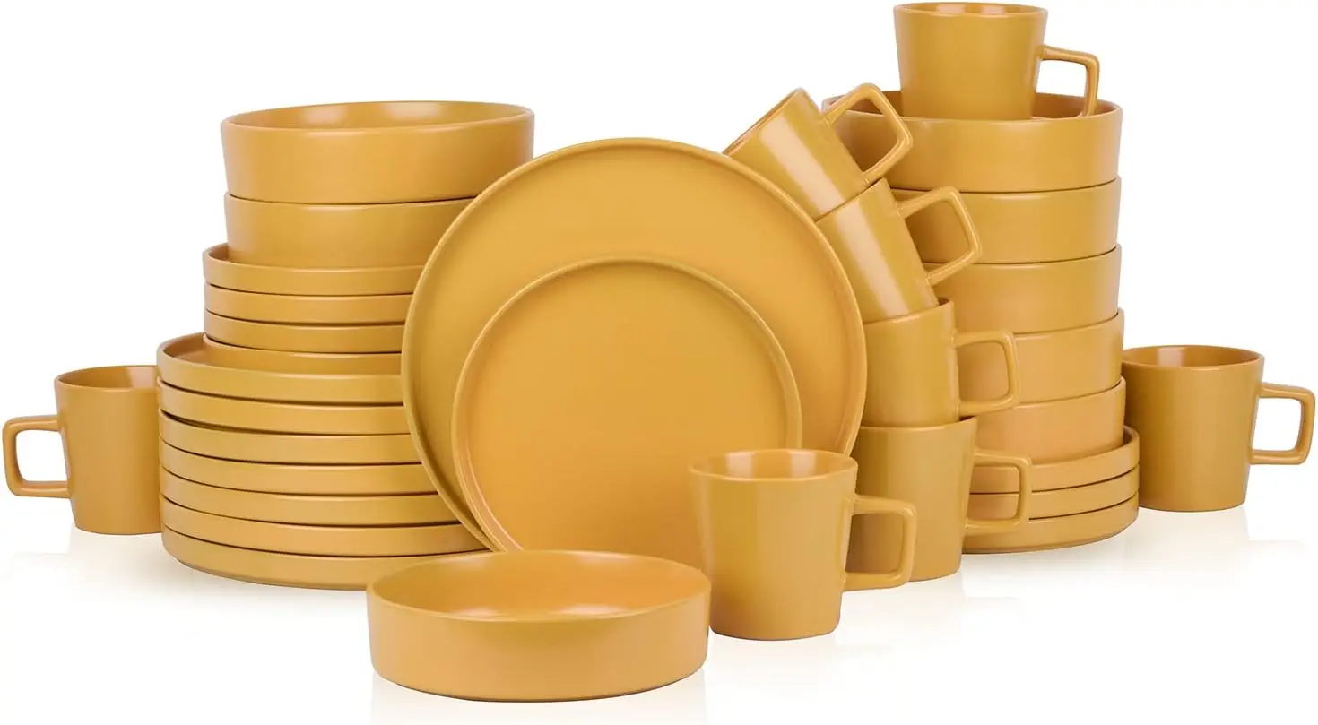 Modern Stoneware 32-Piece Dinnerware Set for 8, Yellow Plates Bowls Mugs, Dishwasher Microwave Safe
Modern Stoneware 32-Piece Dinnerware Set for 8, Yellow Plates Bowls Mugs, Dishwasher Microwave Safe