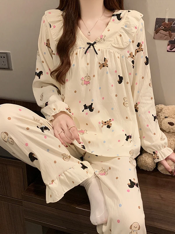 Cloud Cotton Long Sleeve Women's Sleepwear Spring Autumn Home Clothes Cartoon External Wearable Comfortable V-neck Nightgown
Cloud Cotton Long Sleeve Women's Sleepwear Spring Autumn Home Clothes Cartoon External Wearable Comfortable V-neck Nightgown