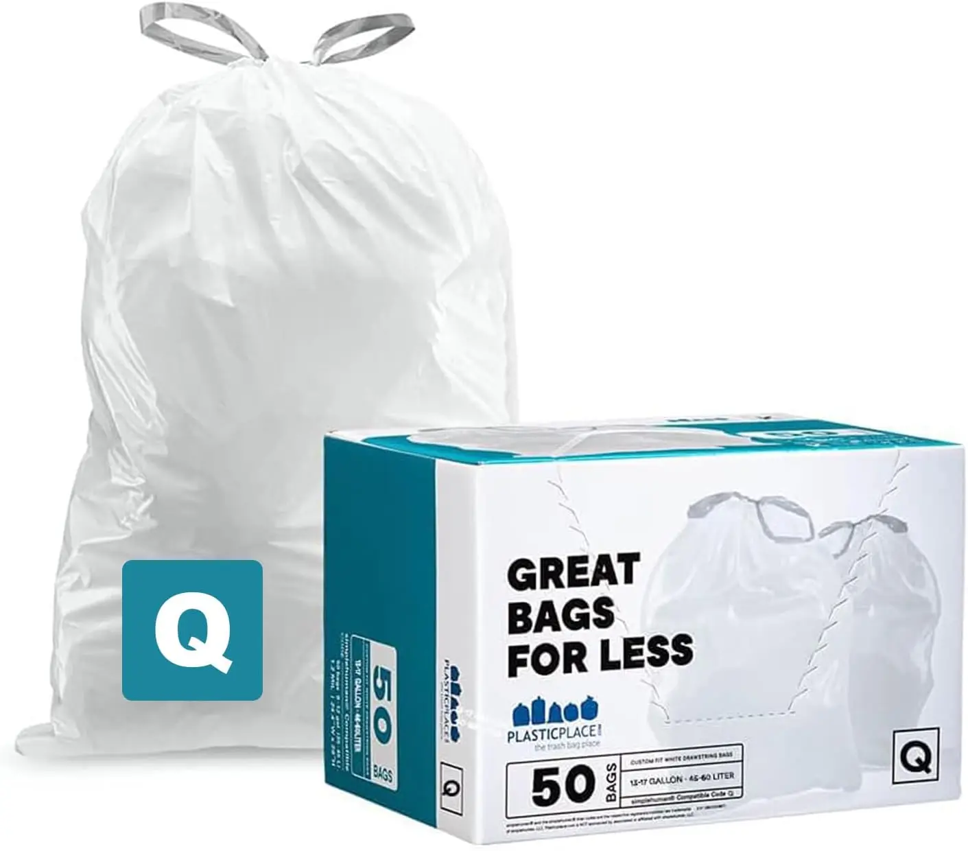 Custom Fit Trash Bags for Code Q Cans, 13-17 Gallon Drawstring Garbage Liners, Heavy Duty Tear-Resistant, 50 Count
Custom Fit Trash Bags for Code Q Cans, 13-17 Gallon Drawstring Garbage Liners, Heavy Duty Tear-Resistant, 50 Count