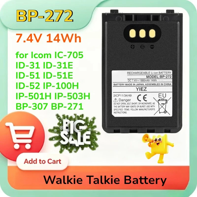 BP-272 7.4V 14Wh Two Way radios Battery for Icom IC-705 ID-31 ID-31E ID-51 ID-51E ID-52 IP-100H IP-501H IP-503H, BP-307 BP-271
BP-272 7.4V 14Wh Two Way radios Battery for Icom IC-705 ID-31 ID-31E ID-51 ID-51E ID-52 IP-100H IP-501H IP-503H, BP-307 BP-271