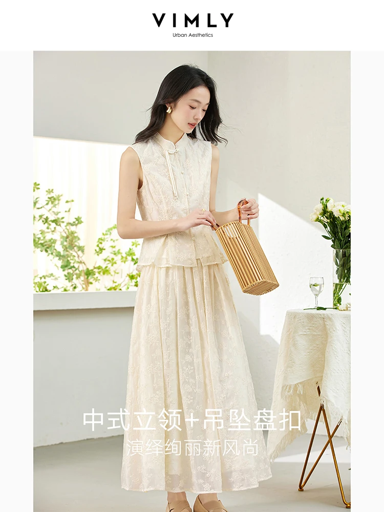 VIMLY Apricot Elegant Sets Woman Outfits 2025 Summer Embroidery Vest Stand Collar Sleeveless Top A-line Midi Lady Skirts A1919
VIMLY Apricot Elegant Sets Woman Outfits 2025 Summer Embroidery Vest Stand Collar Sleeveless Top A-line Midi Lady Skirts A1919