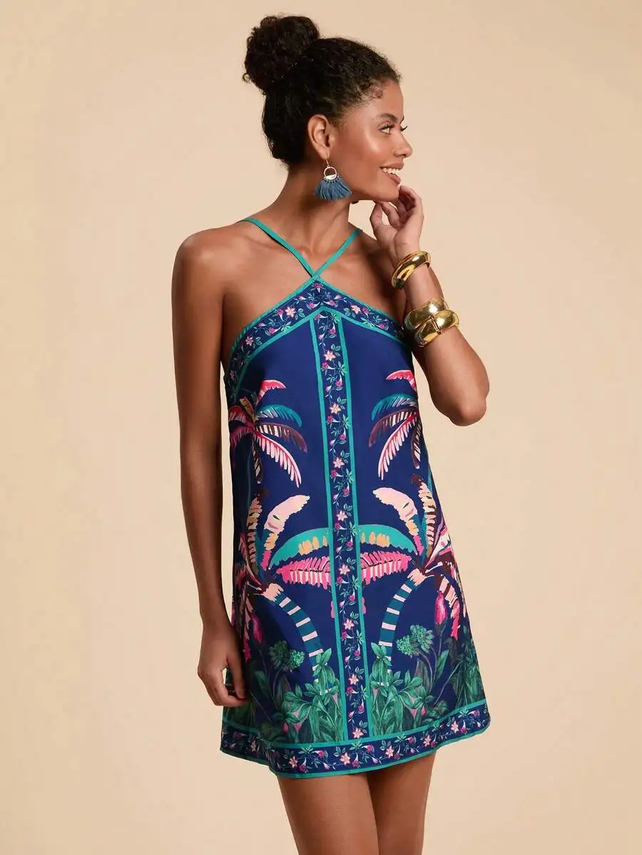 Tropical Print Halter Mini Dress For Women Sleeveless Vacation Beach Outfit
Tropical Print Halter Mini Dress For Women Sleeveless Vacation Beach Outfit