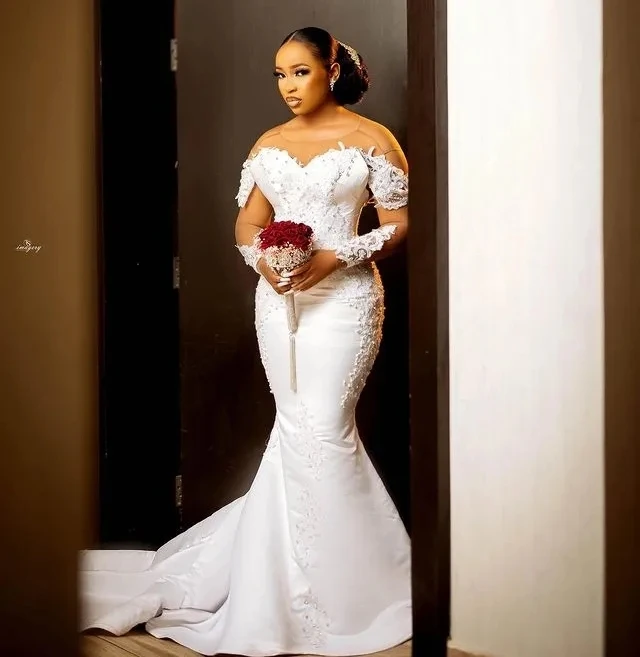 Plus Size African Wedding Dresses Mermaid Long Sleeves Appliques Beaded Women Bridal Wedding Gowns For Black Girls Customized
Plus Size African Wedding Dresses Mermaid Long Sleeves Appliques Beaded Women Bridal Wedding Gowns For Black Girls Customized