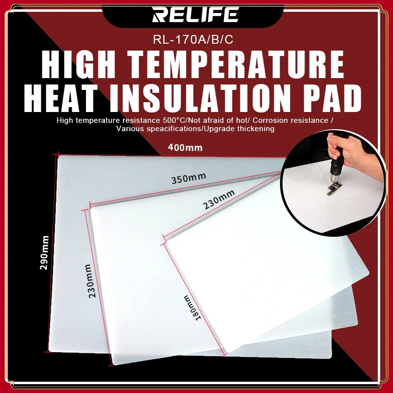 RELIFE RL-170A/B/C Universal High temperature 500℃ thermal insulation pad Welding Repair Pad Silicone pad Anti-oxidation thicken
RELIFE RL-170A/B/C Universal High temperature 500℃ thermal insulation pad Welding Repair Pad Silicone pad Anti-oxidation thicken