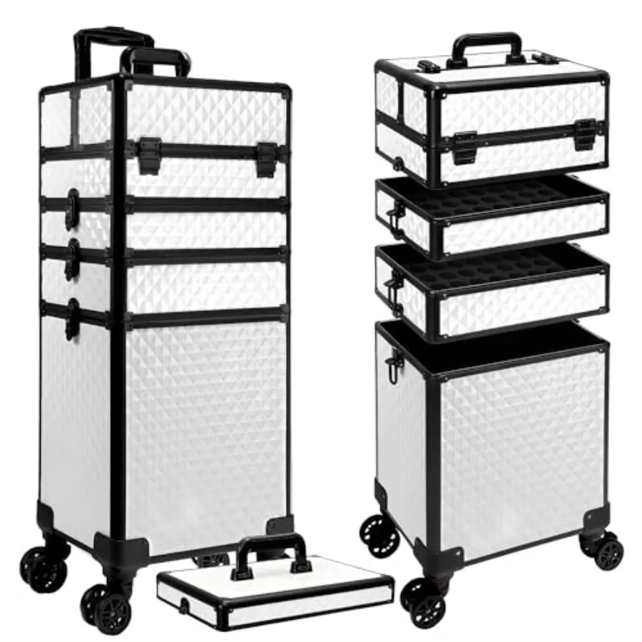 5 in 1 Rolling Makeup Train Case on Wheels Large Cosmetic Organizer Travel Cart for Women Beauty Salon Barber Hairstylist White
5 in 1 Rolling Makeup Train Case on Wheels Large Cosmetic Organizer Travel Cart for Women Beauty Salon Barber Hairstylist White