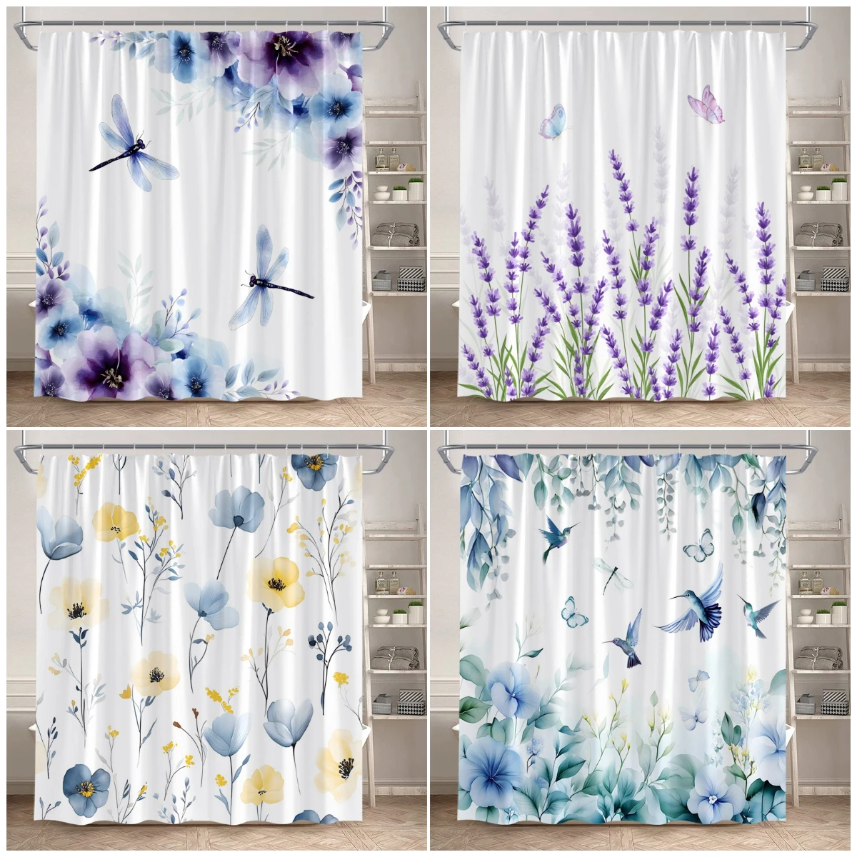 Шторки для душа с цветочным узором и бабочками, акварельные, фиолетовые, с лавандой, колибри, стрекозами и цветами, декор для ванной комнаты с крючками
Шторки для душа с цветочным узором и бабочками, акварельные, фиолетовые, с лавандой, колибри, стрекозами и цветами, декор для ванной комнаты с крючками