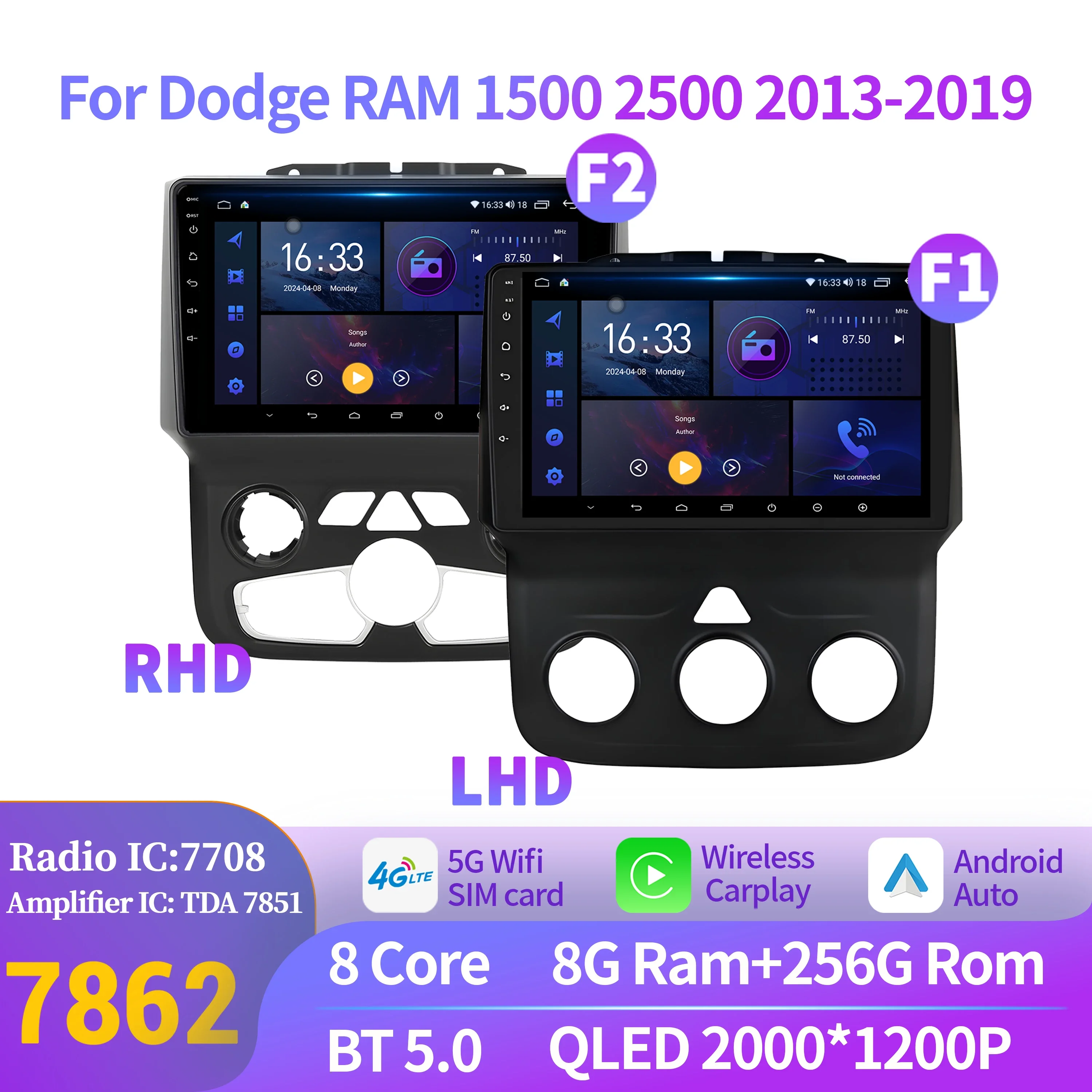 For Dodge RAM 1500 2500 2013-2019 Android 14 Car Radio Multimedia Navigation Wireless BT Carplay Stereo 8+256 2K QLED Screen
For Dodge RAM 1500 2500 2013-2019 Android 14 Car Radio Multimedia Navigation Wireless BT Carplay Stereo 8+256 2K QLED Screen