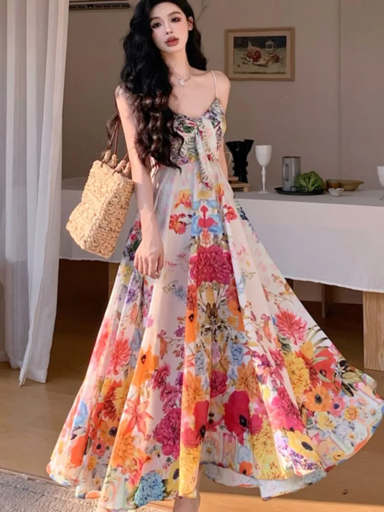 Women Print Floral Vintage Beach Midi Dresses Summer Sleevelesss V-Neck Spaghetti Strap Vestidos Elegant Evening Party Dress New
Women Print Floral Vintage Beach Midi Dresses Summer Sleevelesss V-Neck Spaghetti Strap Vestidos Elegant Evening Party Dress New