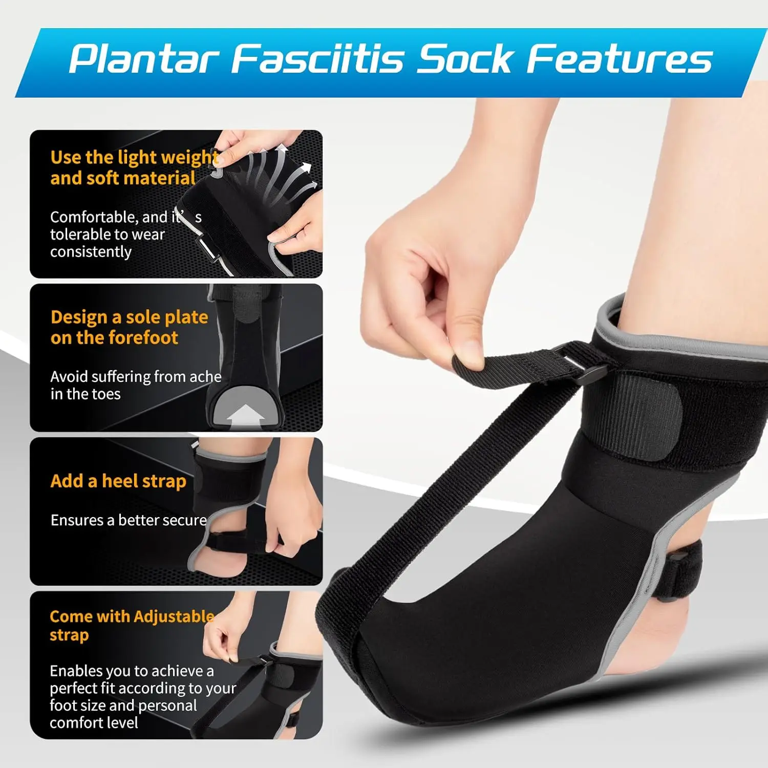 Plantar Fasciitis Night Splint Socks, Soft and Comfortable for Achilles Tendonitis Healing Bone Spurs Foot Drop Flat Arches
Plantar Fasciitis Night Splint Socks, Soft and Comfortable for Achilles Tendonitis Healing Bone Spurs Foot Drop Flat Arches