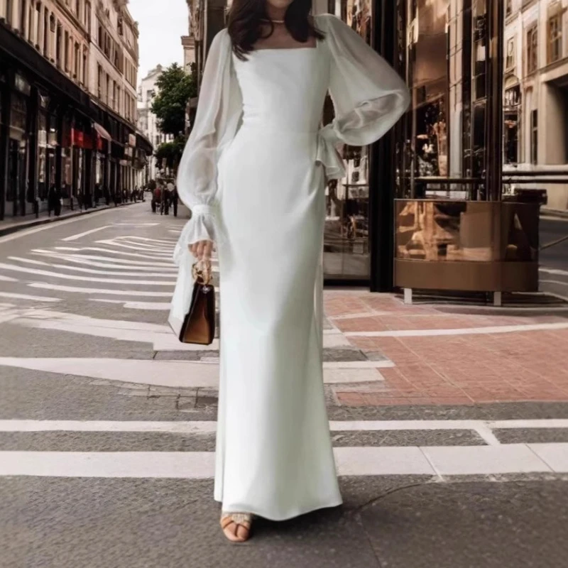2025 Long-Sleeve U-Neck Slim Fishtail Floor-Length Wedding Dress Strapless Toasting Gown
2025 Long-Sleeve U-Neck Slim Fishtail Floor-Length Wedding Dress Strapless Toasting Gown