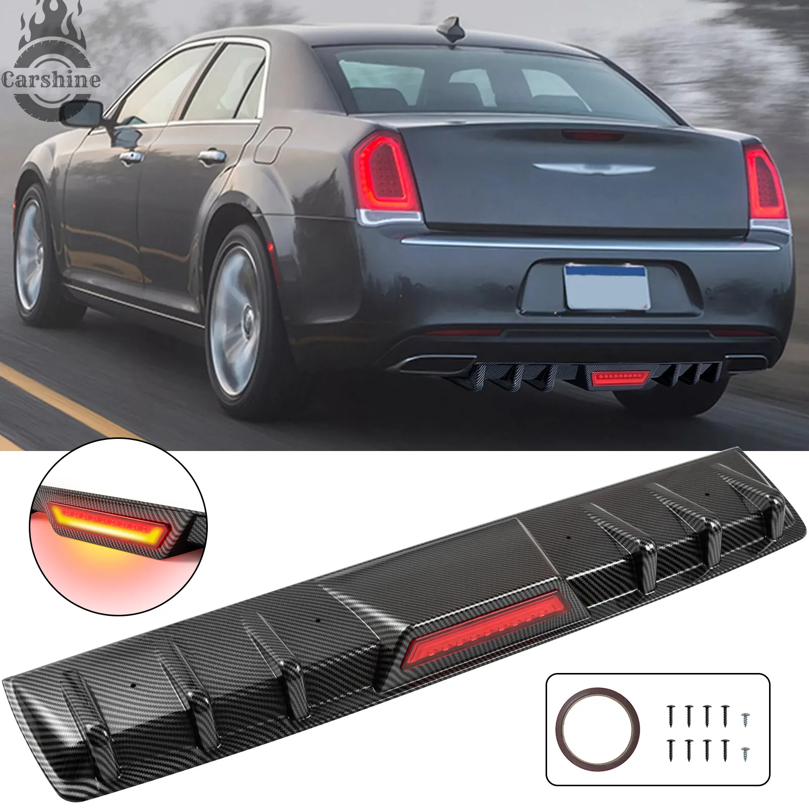 Carbon Fiber Rear Bumper Diffuser w/LED Tail Brake Light For Chrysler 300
Carbon Fiber Rear Bumper Diffuser w/LED Tail Brake Light For Chrysler 300