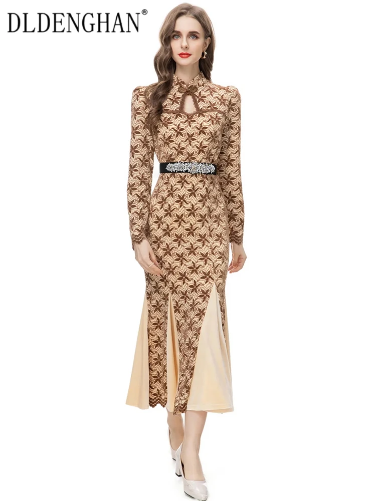 DLDENGHAN Autumn Mermaid Dress Women Stand Collar Long Sleeve Crystal Belt Chinese Style Dress Fashion Designer New
DLDENGHAN Autumn Mermaid Dress Women Stand Collar Long Sleeve Crystal Belt Chinese Style Dress Fashion Designer New