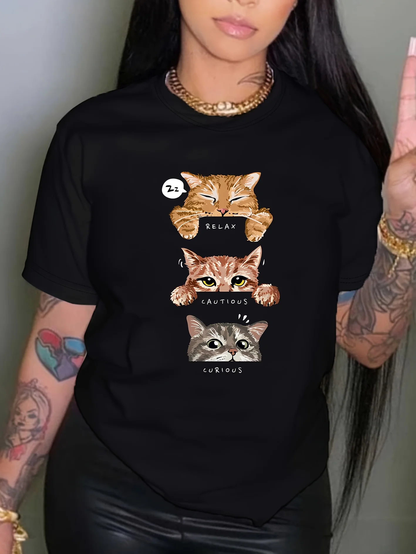 Cat Print Crew Neck T-Shirt, Casual Short Sleeve T-Shirt For Spring & Summer, Women's Clothing tshirt
Cat Print Crew Neck T-Shirt, Casual Short Sleeve T-Shirt For Spring & Summer, Women's Clothing tshirt