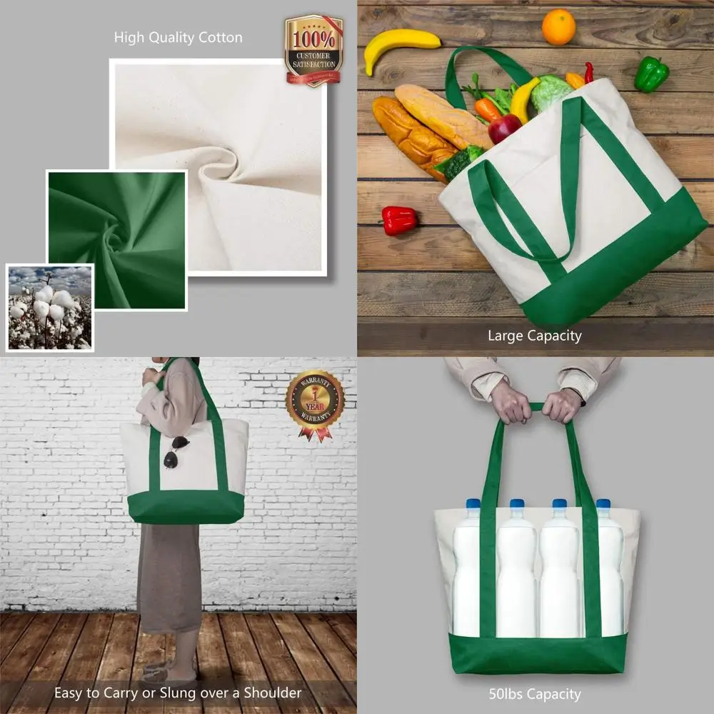 Набор из 6 холщовых сумок-тоутов с внешним карманом, многоразовые, для покупок, с верхней застежкой-молнией, идеально подходят для повседневных нужд - Gr
Набор из 6 холщовых сумок-тоутов с внешним карманом, многоразовые, для покупок, с верхней застежкой-молнией, идеально подходят для повседневных нужд - Gr