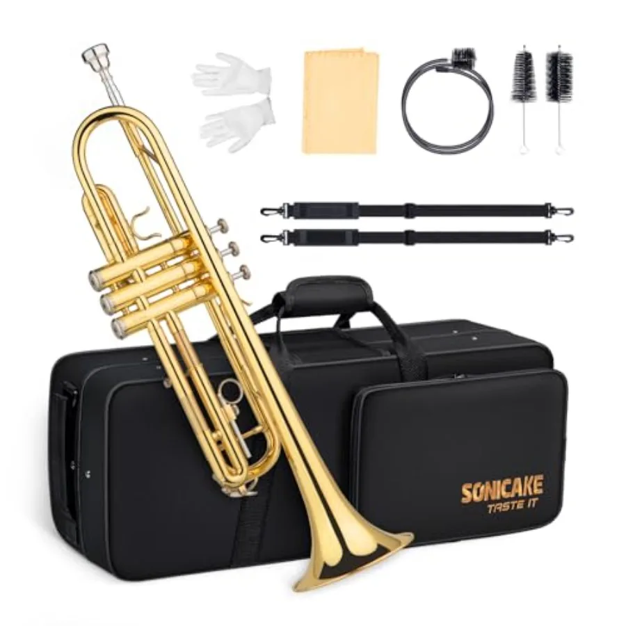 Bb Standard Trumpet, Student Trumpet Set for Beginner, Brass Trumpet Instrument with Hard Case, Cleaning Kit, 7C Mouthpiece and
Bb Standard Trumpet, Student Trumpet Set for Beginner, Brass Trumpet Instrument with Hard Case, Cleaning Kit, 7C Mouthpiece and