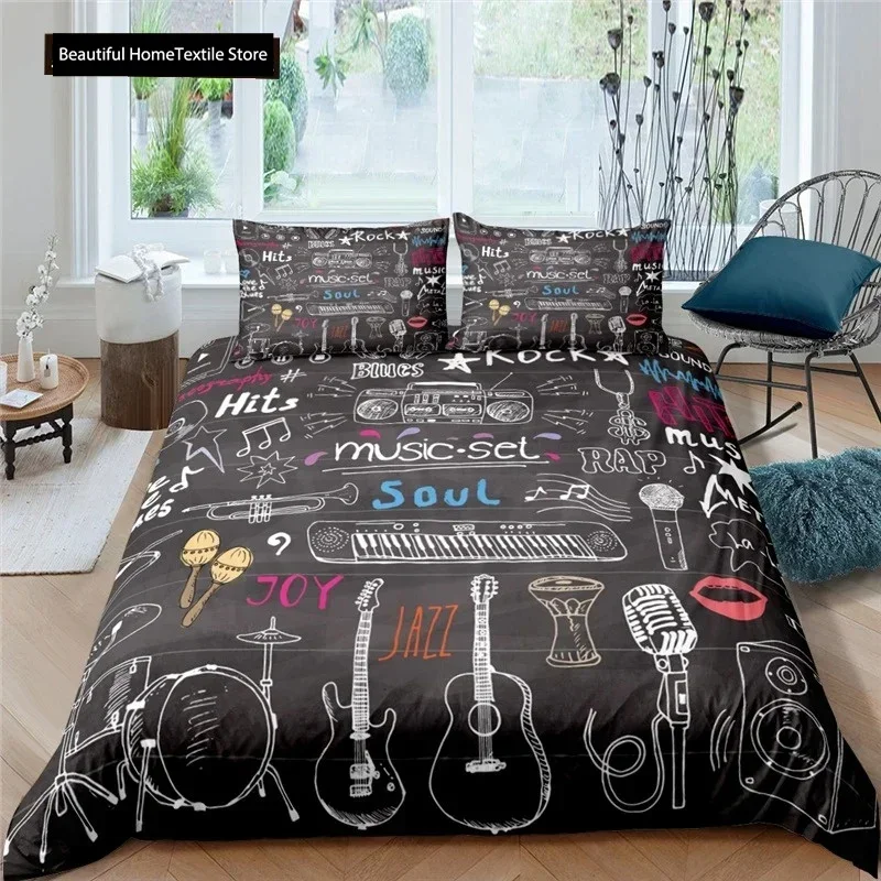 3d Music Notes Guitar Comfortable Duvet Quilt Cover Pillowcase Bedding Set Children Bedroom Decoration Home Textile
3d Music Notes Guitar Comfortable Duvet Quilt Cover Pillowcase Bedding Set Children Bedroom Decoration Home Textile