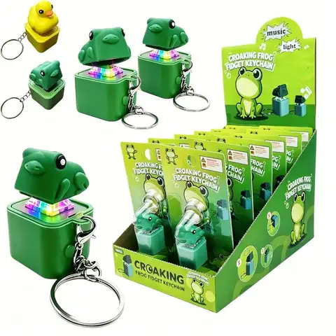 Croaking Frog Keyboard Fidget Keychain with Sound LED Light Funny Stress Relief Toy for Phone Bag Pendant Decoration