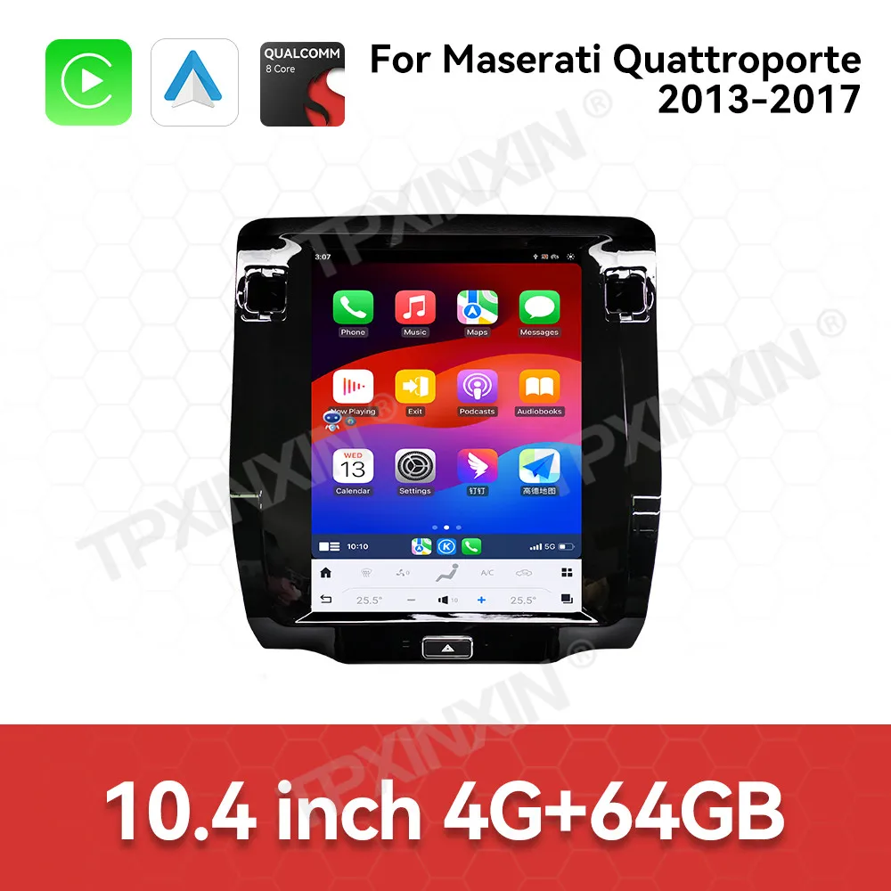 CarPlay для Maserati Quattroporte 2013-2017 обновление 10,4-дюймовый вертикальный экран Qualcomm автомобильный видеоплеер Android 13.0 головное устройство
CarPlay для Maserati Quattroporte 2013-2017 обновление 10,4-дюймовый вертикальный экран Qualcomm автомобильный видеоплеер Android 13.0 головное устройство