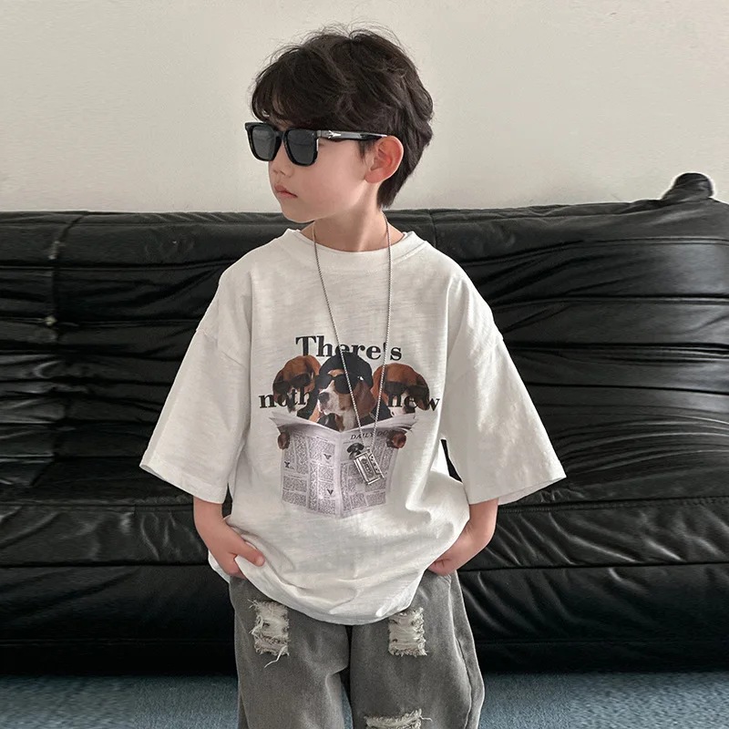 Children Clothing Korean Style Cool Top Boys Casual Loose Short Sleeves 2025 Summer New Boys Cartoon Print Versatile T Shirt
Children Clothing Korean Style Cool Top Boys Casual Loose Short Sleeves 2025 Summer New Boys Cartoon Print Versatile T Shirt