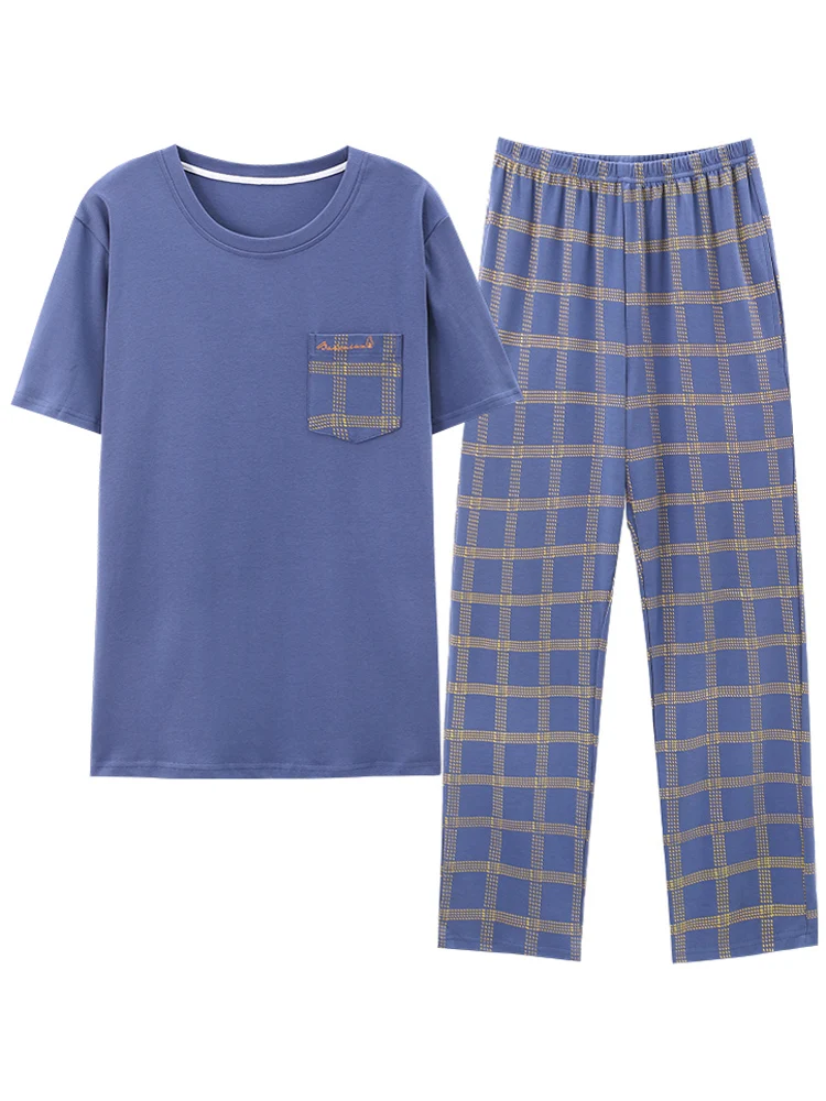 Summer Men's Large Size Spwear Set ort Sve Long Pants Plaid Cotton Home Clothes Teenager Thin Casual Wear Outdoor
Summer Men's Large Size Spwear Set ort Sve Long Pants Plaid Cotton Home Clothes Teenager Thin Casual Wear Outdoor