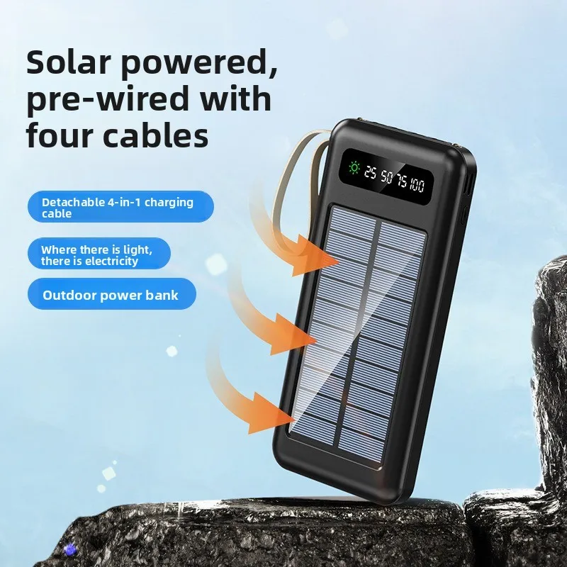 New Solar Power Bank 50000mAh Fast Charging Powerbank High Capacity Portable Mobile Power Flashlight Built in 4 Cables Battery
New Solar Power Bank 50000mAh Fast Charging Powerbank High Capacity Portable Mobile Power Flashlight Built in 4 Cables Battery