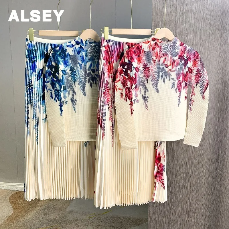 ALSEY Miyake модный плиссированный комплект из двух предметов с цветочным принтом Женская Осенняя новая водолазка Топ с длинным рукавом + полуюбка костюм для женщин
ALSEY Miyake модный плиссированный комплект из двух предметов с цветочным принтом Женская Осенняя новая водолазка Топ с длинным рукавом + полуюбка костюм для женщин