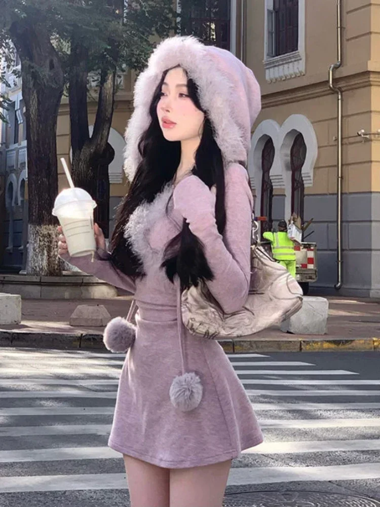 2023 Autumn Elegant Knitted Short Party Dress Women Casual Long Sleeve Sweet Bodycon Y2k Mini Dress Hooded Faux Fur Korean Chic
2023 Autumn Elegant Knitted Short Party Dress Women Casual Long Sleeve Sweet Bodycon Y2k Mini Dress Hooded Faux Fur Korean Chic
